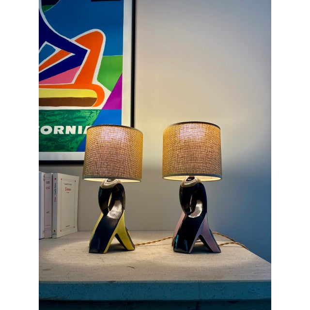 Ceramic Bedside Lamps, 1950, Set of 2 For Sale - Image 3 of 6