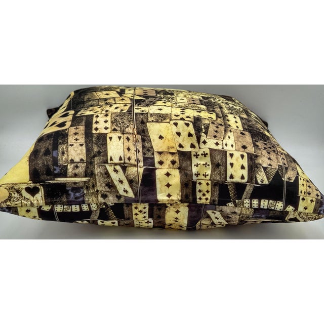 Fornasetti Style House of Cards Silk Down Throw Pillow For Sale In West Palm - Image 6 of 8