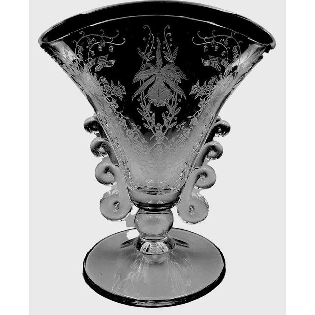 Heisey fan shaped vase with the stunning lariat glass swirls along each side. Known for its etched pattern of inverted...