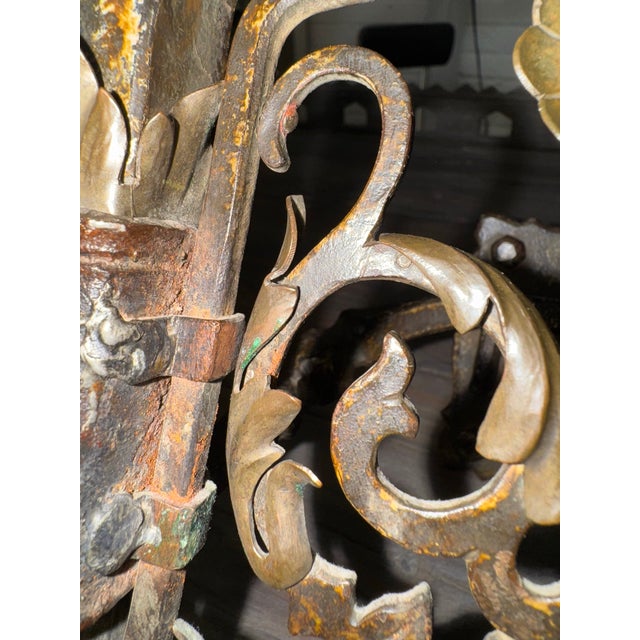 Pair of 1920s Spanish Revival Iron Sconces, Hand-Forged With Gilded Floral Details For Sale - Image 10 of 12