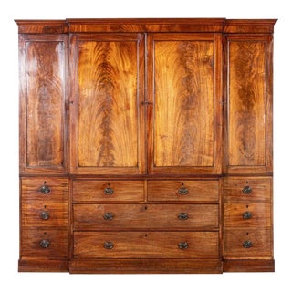 Large English Mahogany Breakfront Linen Press, 1880s For Sale
