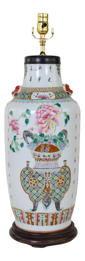 Chinese Antique Famille Rose Porcelain Vase Table Lamp