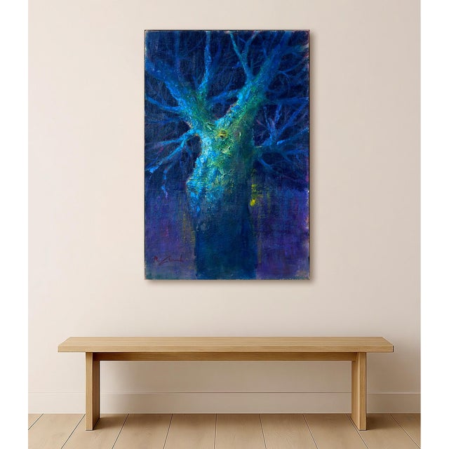 “Albero Blu” is a deeply atmospheric oil on canvas by contemporary Italian artist Renato Criscuolo. Dominated by intense...