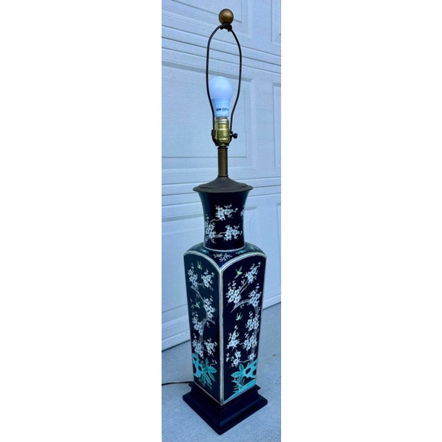 Antique Large Chinese Famille Noire Square Porcelain Vase Table Lamp 36" For Sale - Image 14 of 18