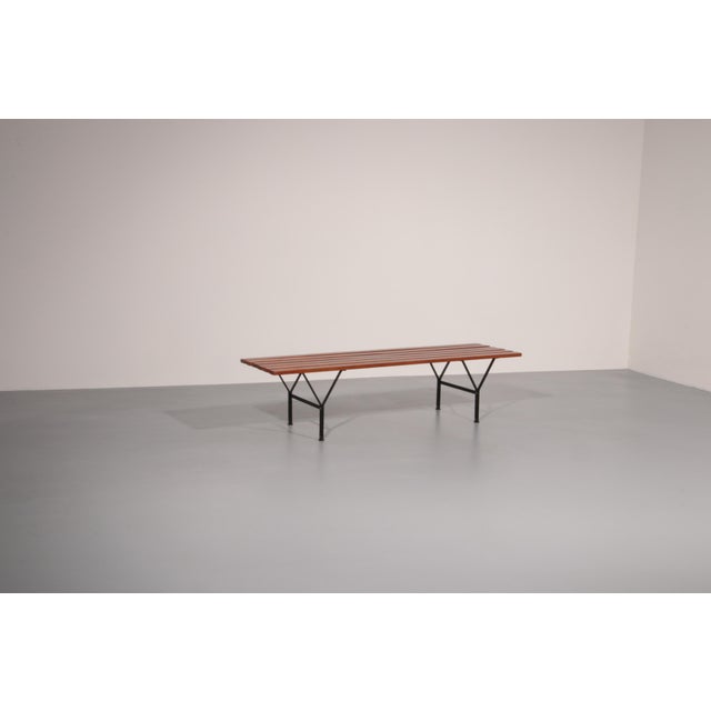 Mid-Century Italian Bench in Wood and Black Metal, 1960s For Sale - Image 6 of 16