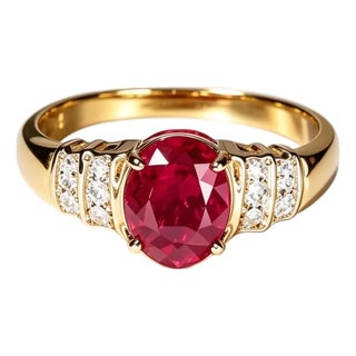 1970s 14K Yellow Gold Ruby Diamond Band Floral Ring, Size 6.75 For Sale