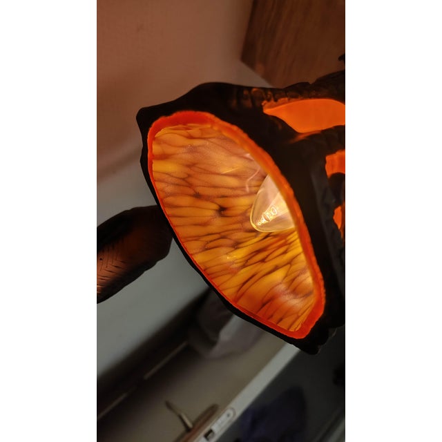 Mid-Century Modern Vintage Heavy Cast Iron Cat Lamp With Hand-Blown Amber Glass Shade For Sale - Image 3 of 10