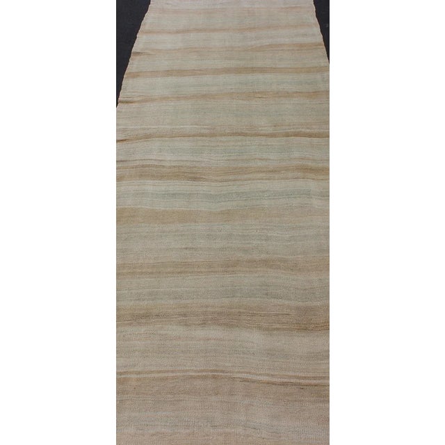 Mid 20th Century Striped Flat-Weave Vintage Turkish Kilim Wide Gallery Runner With Light Colors For Sale - Image 5 of 12