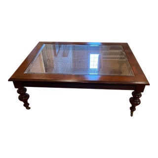 Ethan Allen British Classics Cane and Glass Coffee Table For Sale