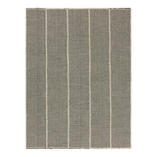 Rug & Kilim’s Contemporary Kilim With Textural Cream and Black Stripes For Sale