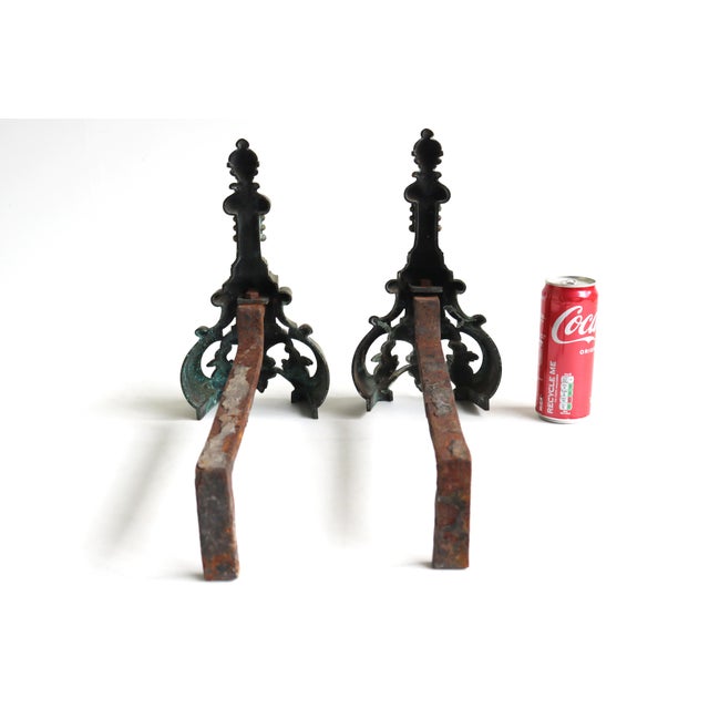 French Baroque Style Brass Andirons, 1890s, Set of 2 For Sale - Image 9 of 11