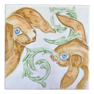 Vintage Hand Painted Italian Decorative Tile For Sale