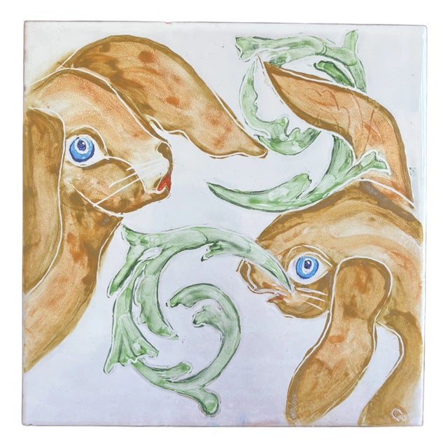Vintage Hand Painted Italian Decorative Tile For Sale