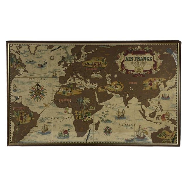 Air France Nova and Vetera Poster Map by Lucien Boucher, Paris, France, 1939 For Sale