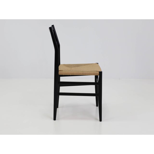 Black Lacquered Chair with Woven Rope Seat by Gio Ponti for Cassina, Italy, 1950s, in Flawless conditions. Designed 1950...