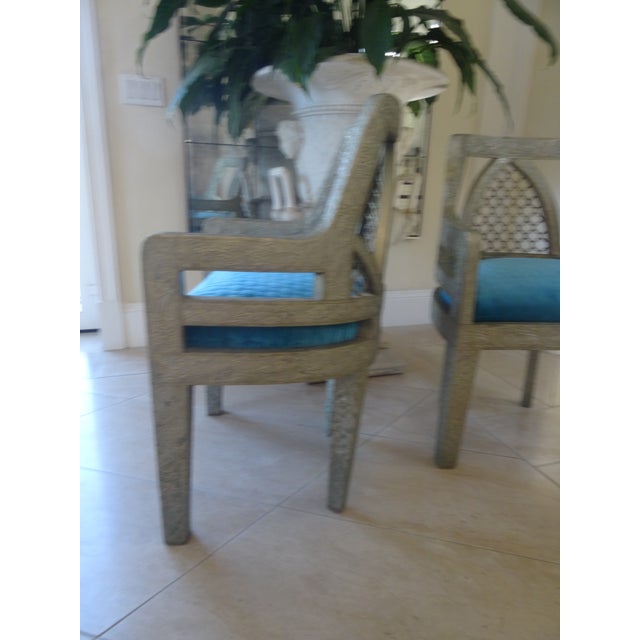 Mid 20th Century Vintage Anglo-Indian Metal Clad Accent Chairs a Pair For Sale - Image 5 of 12