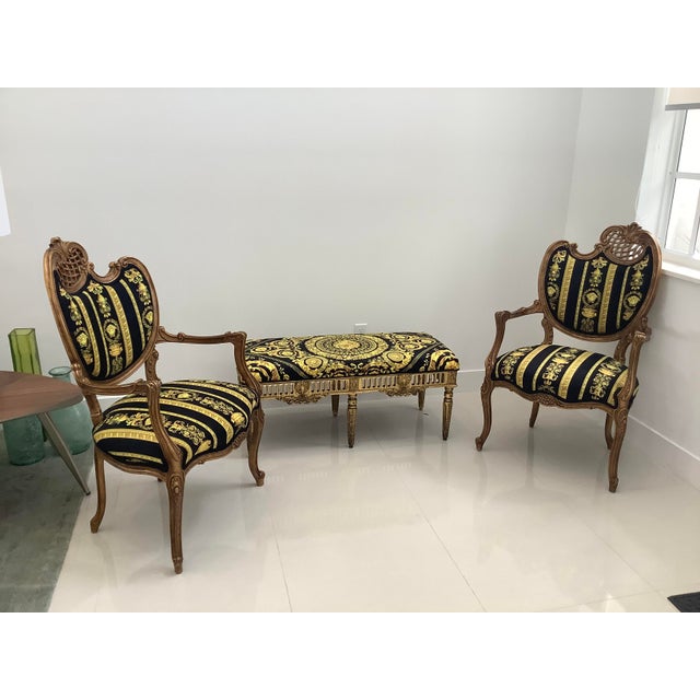 Vintage Medoza Black Gold Versace Velvet Upholstery Chairs - a Pair For Sale - Image 12 of 13