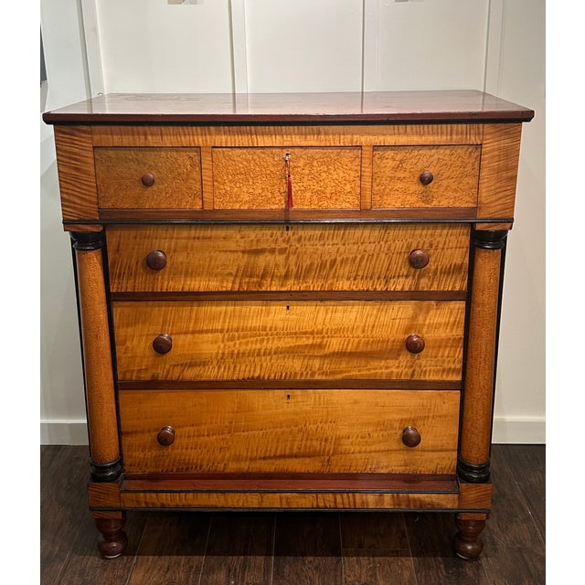 American Empire Curly and Bird’s Eye Maple Chest, Circa 1830. For Sale - Image 4 of 15