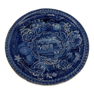 A Blue Dark Transfer Decorated Staffordshire Plate "Warleigh House, Somersetshire", by Ralph Hall, Circa 1830's For Sale