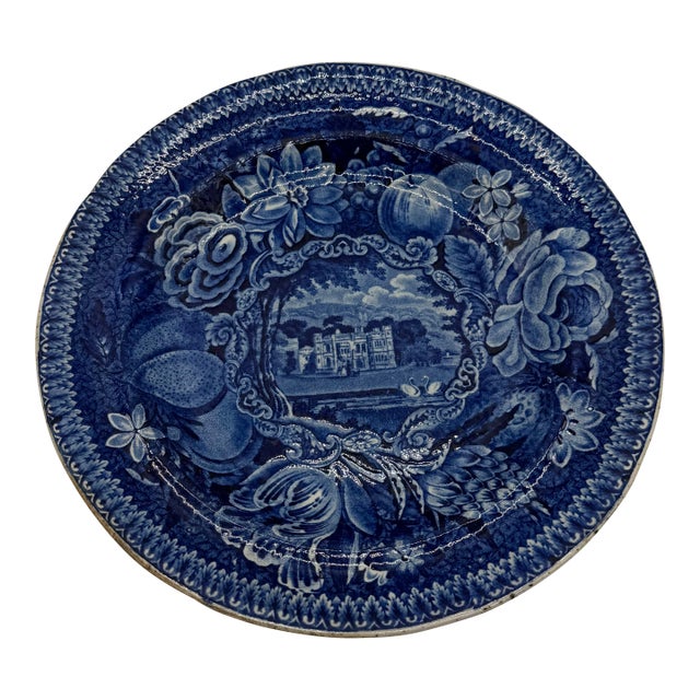 A Blue Dark Transfer Decorated Staffordshire Plate "Warleigh House, Somersetshire", by Ralph Hall, Circa 1830's For Sale