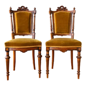 19th Century Louis XVI Side Chairs With Yellow Velvet | Pair