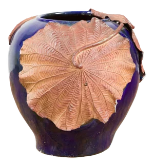 Large Thai 20th Century Cobalt Blue Planter with Raised Palm Leaf Motifs