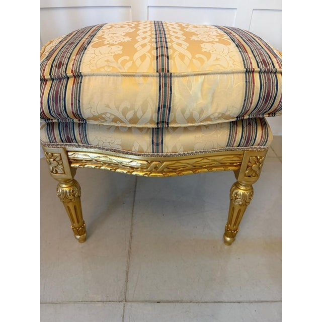 1920s Antique French Upholstered Carved Giltwood Ottomans, 1920, Set of 2 For Sale - Image 5 of 12
