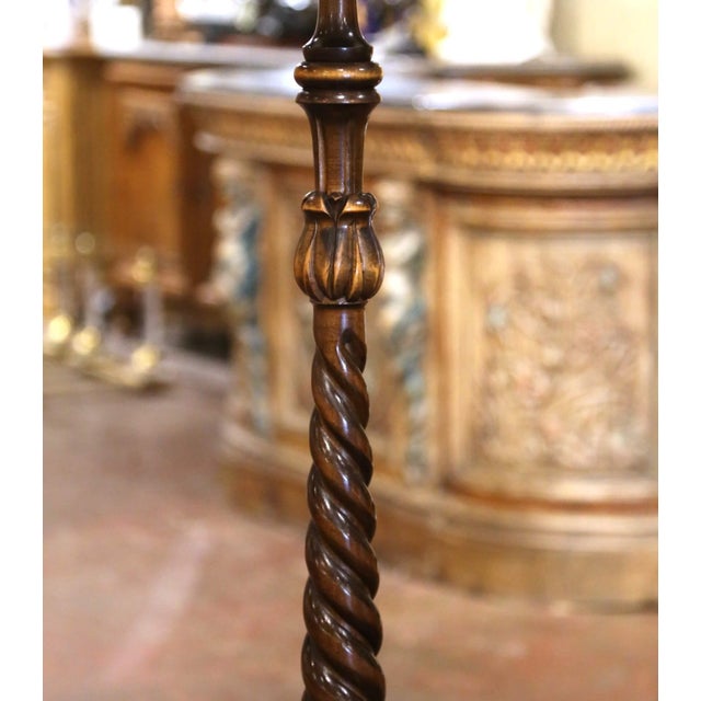 Early 20th Century French Louis XIII Walnut Barley Twist Floor Lamp With Table For Sale - Image 9 of 9