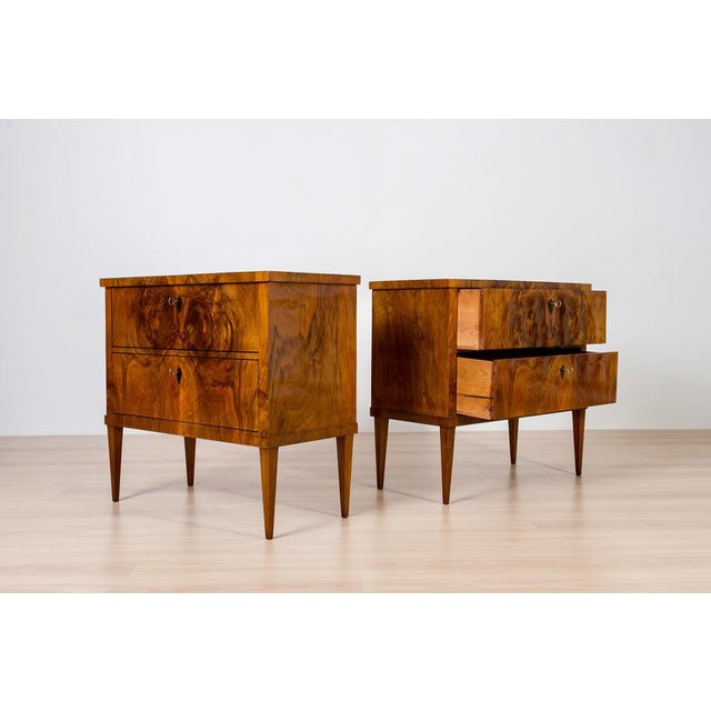 Biedermeier Style French Polished Walnut Commodes, Germany, Set of 2 For Sale - Image 4 of 15