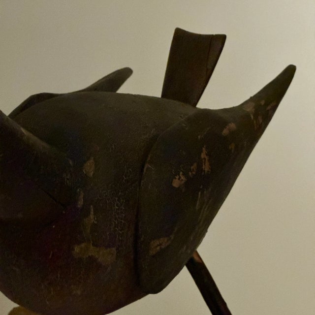 Black Early 20th Century Large Folk Art Wooden Sculpture of Bird With Long Neck & Open Beak For Sale - Image 8 of 12
