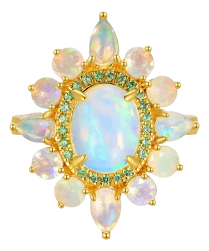 Kai Opal Tsavorite Cocktail Ring in 14k Solid Gold, Size 6