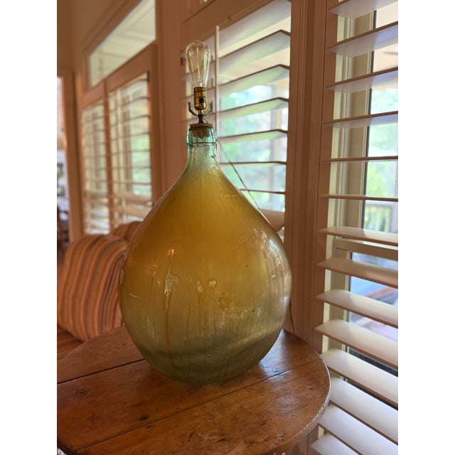 Farmhouse Vintage Hand-Blown Green Glass Demijohn Table Lamp For Sale - Image 3 of 4