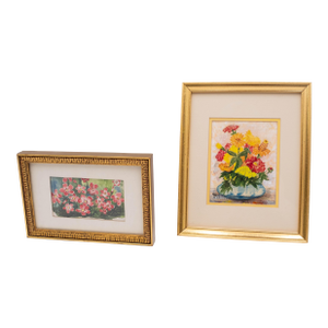 Pair of Framed Flower Watercolor Art Paintings Signed