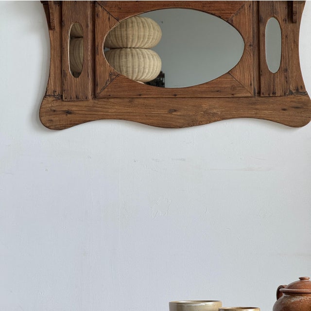 Small Antique Indonesian Teak Wall Mirror, 1980s For Sale - Image 16 of 18
