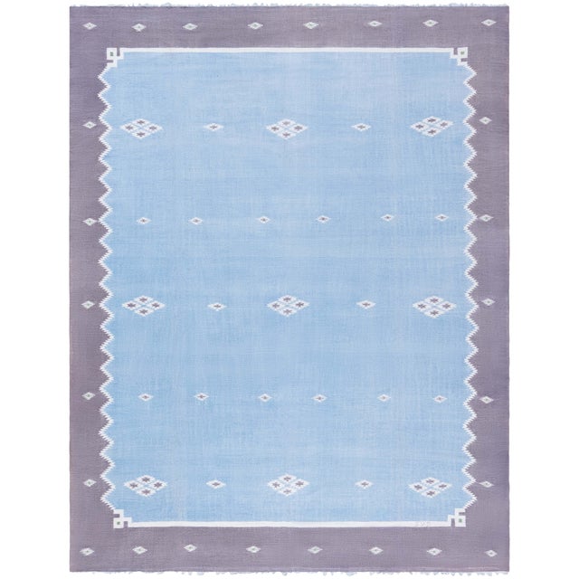 Doris Leslie Blau Vintage Indian Dhurrie - Slate Gray Flatweave Cotton Rug For Sale