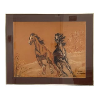 Jean M. Brown "Mustang" Pastel + Ink Artwork, Framed For Sale