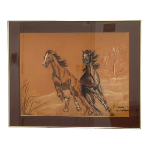 Jean M. Brown "Mustang" Pastel + Ink Artwork, Framed