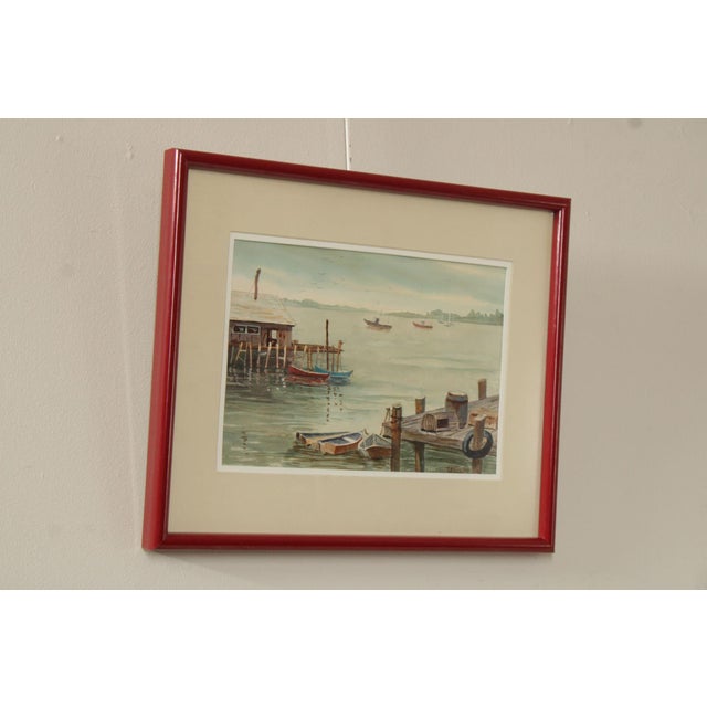 Traditional Bertha Ann Stupak Watercolor Painting, Boats in Harbor For Sale - Image 3 of 12