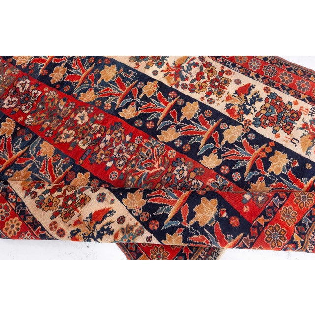 Antique Persian Shiraz Red, Ivory, Black Handmade Wool Carpet For Sale In New York - Image 6 of 9