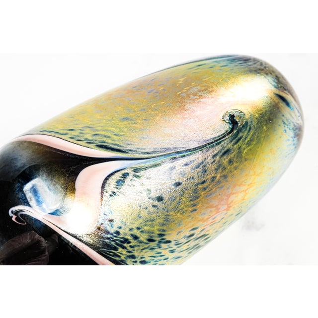 Glass Large Steven Bradshaw Studio Vintage Glass Vase Signed 1983 American Art Glass Sculpture Iridescent Sculptural Home Accent Decor For Sale - Image 7 of 15