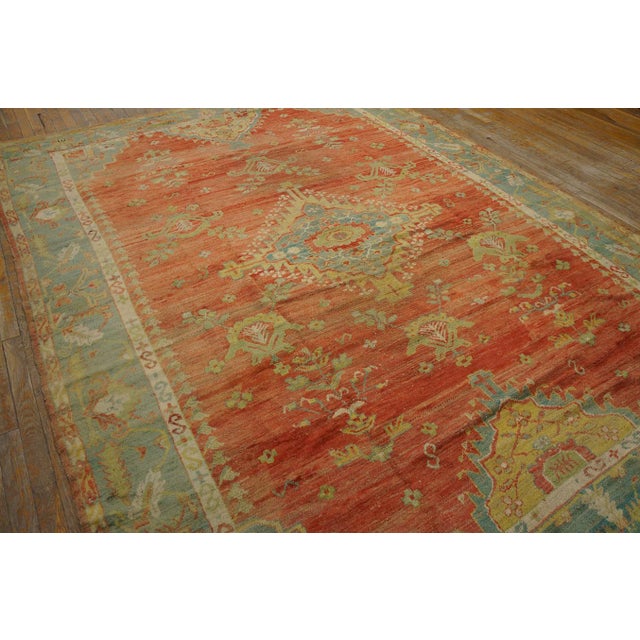 Soft Small Scale Medallion/Crest Design Antique Rustic Turkish Oushak Decorative For Sale In New York - Image 6 of 12