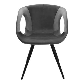 2022, Scan Design, Orion Dining Chair (Set of Four), Alu Grey Velvet & Vintage Grey Eco-Pele For Sale