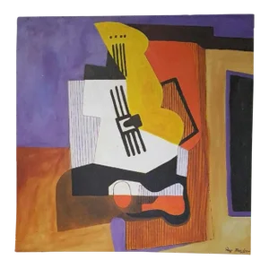 1940s "Still Life With Guitar" Cubist Figurative Painting by Ray Martinez