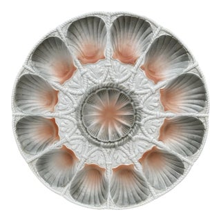 Majolica Peach & Grey Shell Oyster Platter Sarreguemines, Circa 1930 For Sale