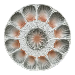 Majolica Peach & Grey Shell Oyster Platter Sarreguemines, Circa 1930