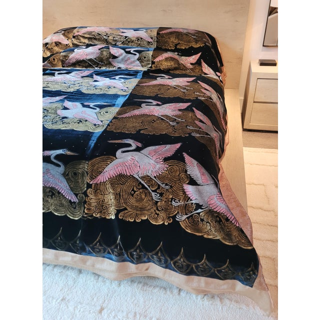 Textile Heron Silk Velvet Throw Bedspread For Sale - Image 7 of 9