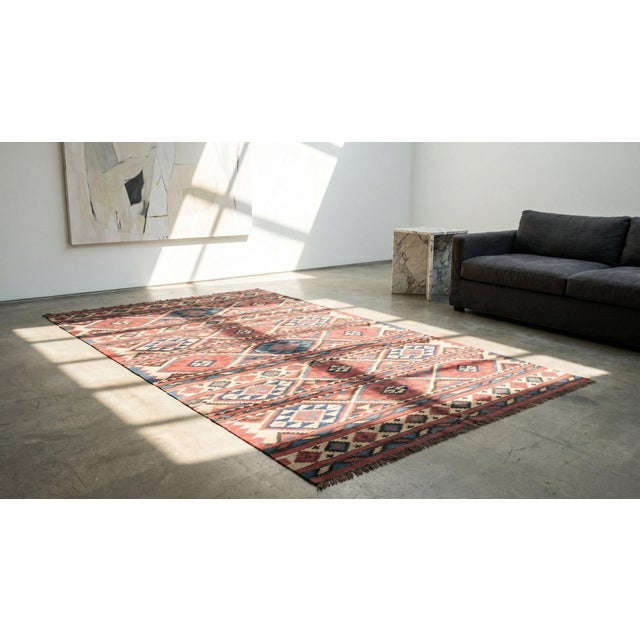 Red 1930s Multicolor Geometric Kilim Antique Caucasian Kuba Flat-Weave Rug 5'4" X 8'8" Wool Carpet For Sale - Image 8 of 10