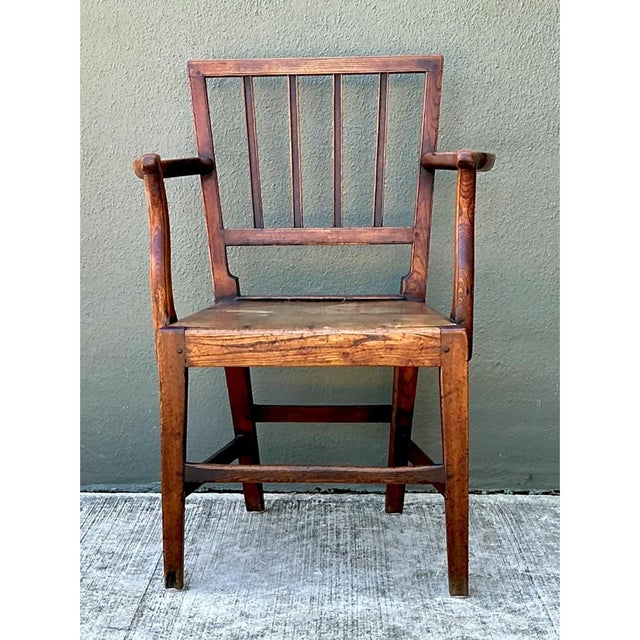 English Vintage George III Country House “Elbow” Arm Chair in Elm For Sale - Image 3 of 13