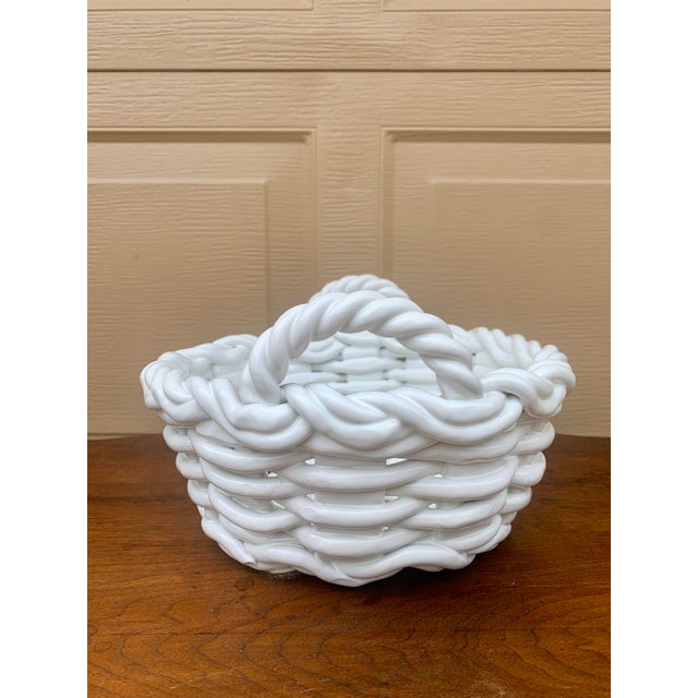 Italian White Ceramic Woven Cachepot Basket For Sale - Image 9 of 11