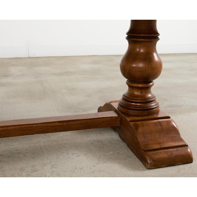Country French Oak Farmhouse Trestle Harvest Dining Table For Sale - Image 11 of 12